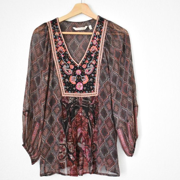 Soft Surroundings Mosaic Boho Embroidered & Beaded Blouse - Picture 3 of 12